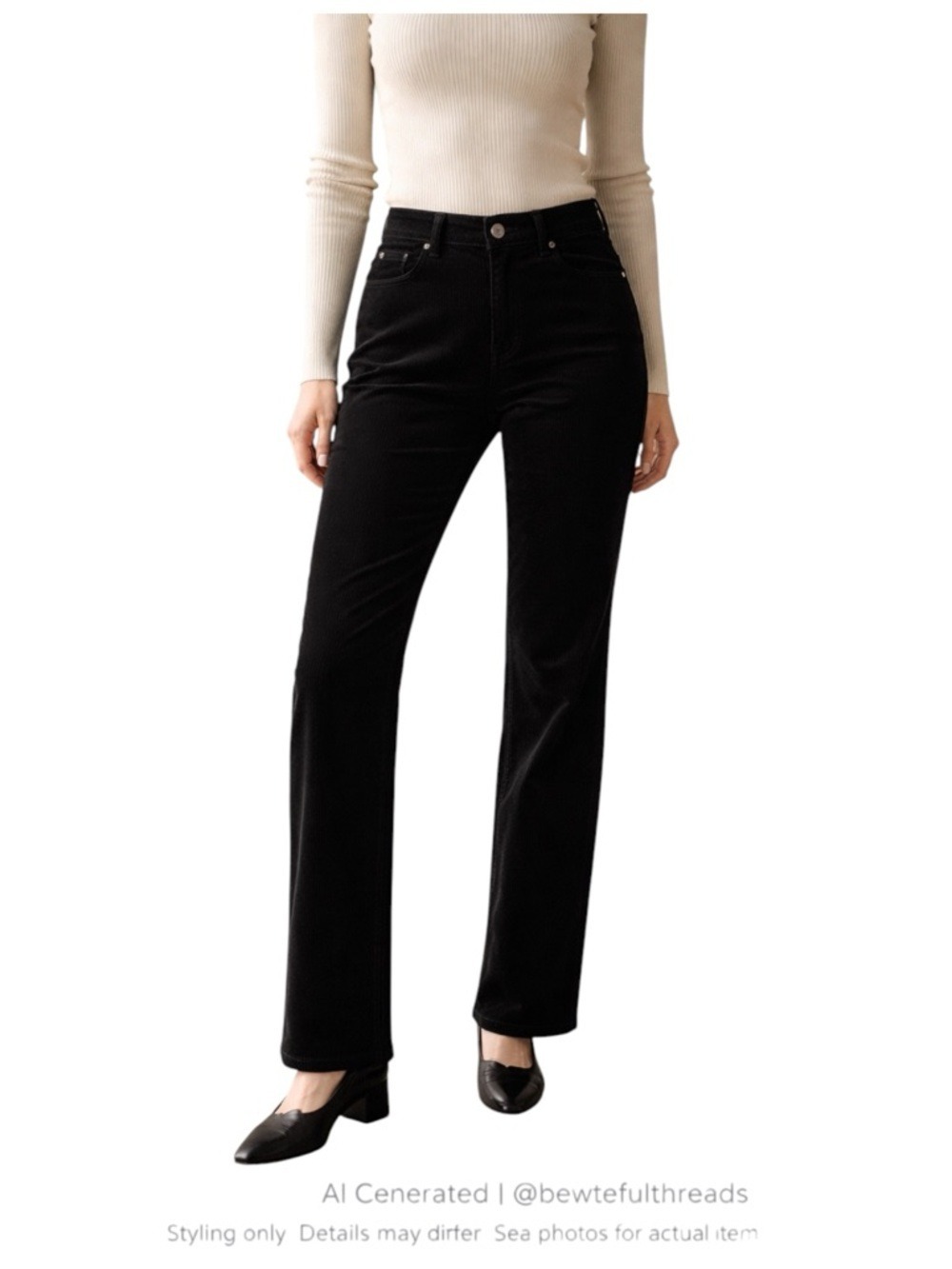 Quiet Luxury Minimalist Black Corduroy Straight Leg Pants 16 Tall
